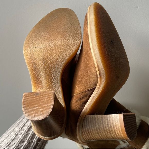 *SOLD* Vintage Y2K Browns tan and cream suede & shearling heeled boots 37 - Picture 5 of 15